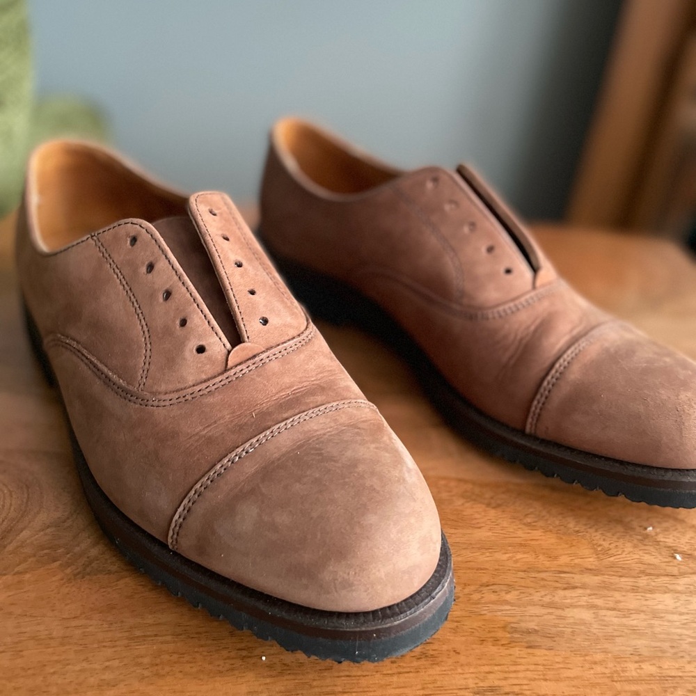 Vintage Cole Haan Cap Toe Oxford Shoes Made in USA Vibram Gumlite Nubuck Tan 9.5 - Picture 7 of 10